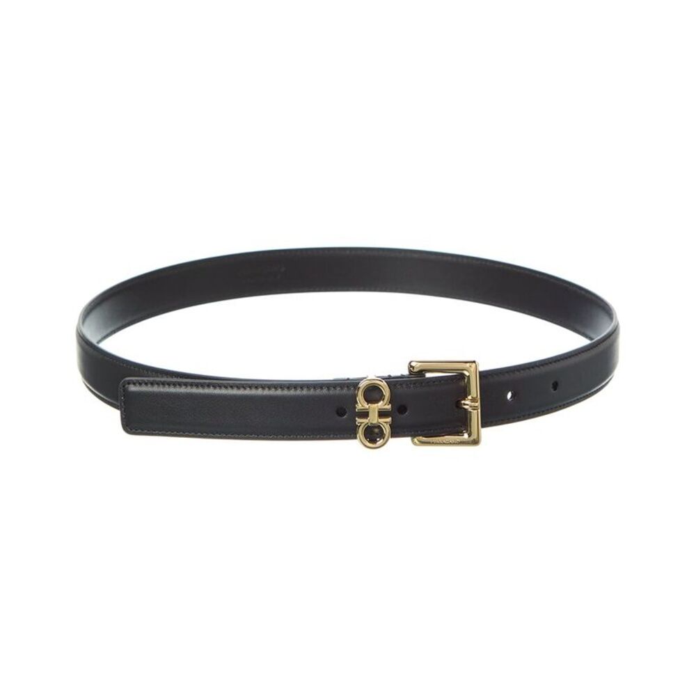 Ferragamo Double Gancini Leather Belt, Black